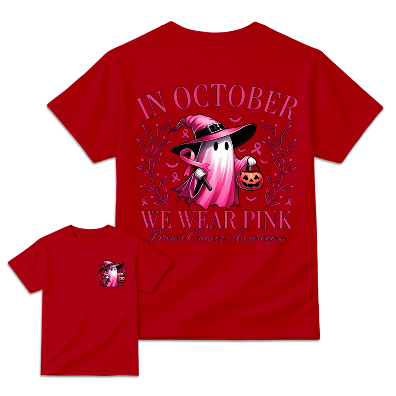 In October We Wear Pink Ghost Breast Cancer Awareness Shirt