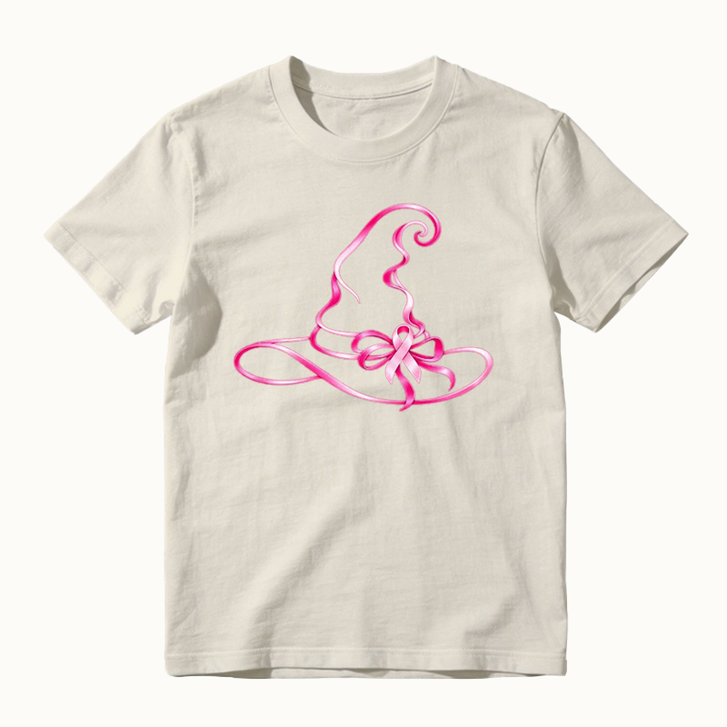 October Breast Cancer Awareness Witch Hat Shirt - Pink Ribbon Halloween Shirt