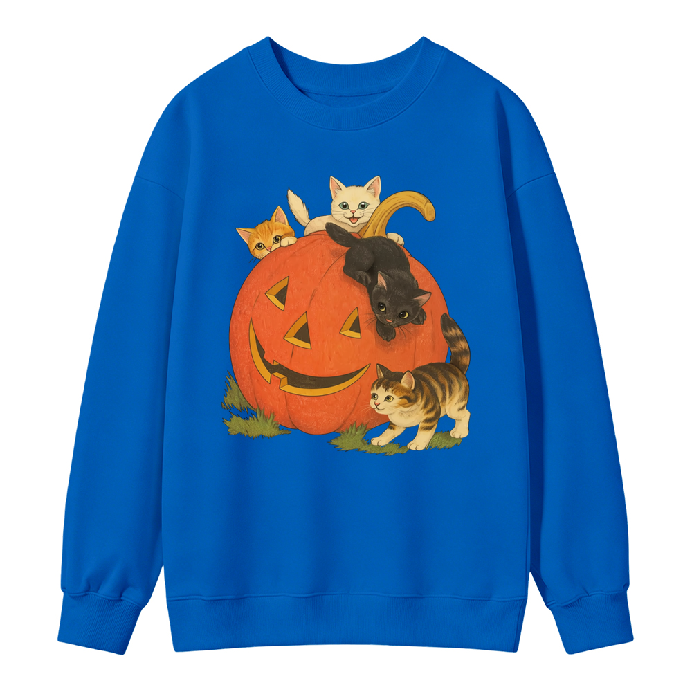 🎃🐱Vintage 90s Halloween Cat Crewneck Sweatshirt, Retro Cute Cats and Jack-o’-Lantern Graphic, Fall Spooky Season Pullover