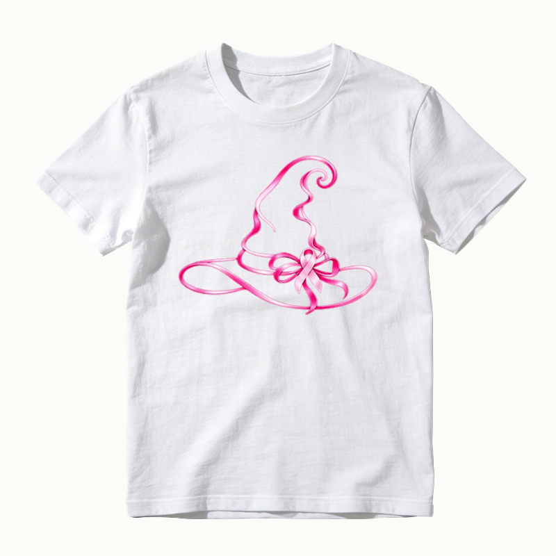October Breast Cancer Awareness Witch Hat Shirt - Pink Ribbon Halloween Shirt