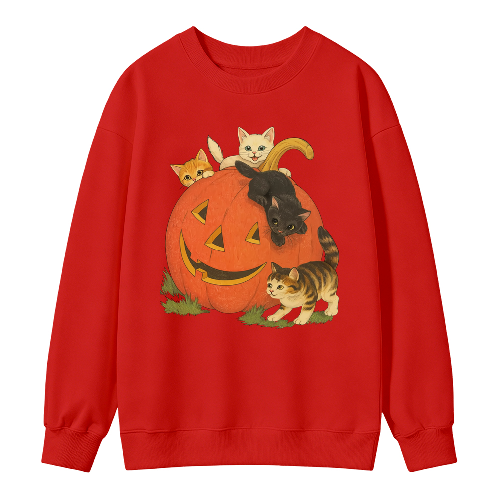 🎃🐱Vintage 90s Halloween Cat Crewneck Sweatshirt, Retro Cute Cats and Jack-o’-Lantern Graphic, Fall Spooky Season Pullover
