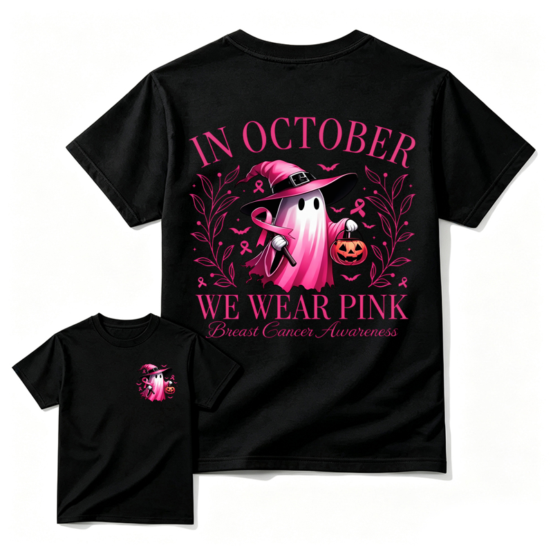 In October We Wear Pink Ghost Breast Cancer Awareness Shirt