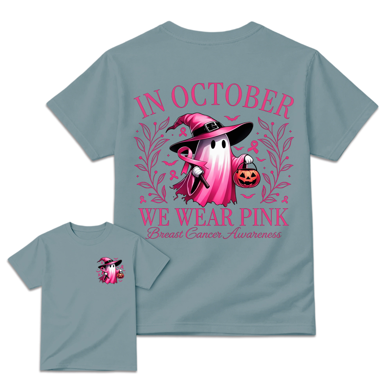 In October We Wear Pink Ghost Breast Cancer Awareness Shirt