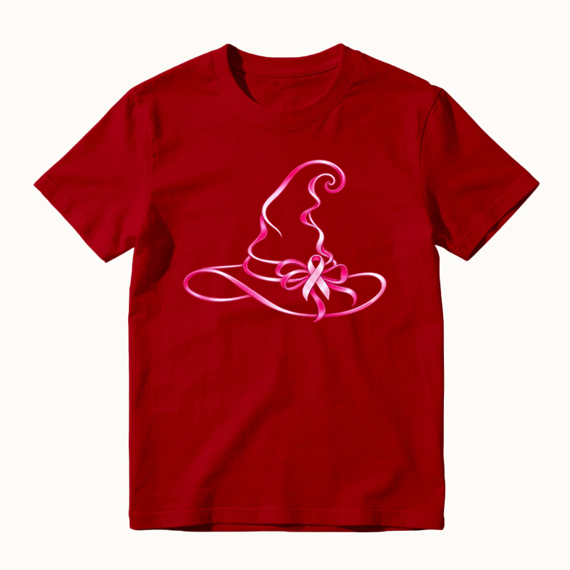 October Breast Cancer Awareness Witch Hat Shirt - Pink Ribbon Halloween Shirt
