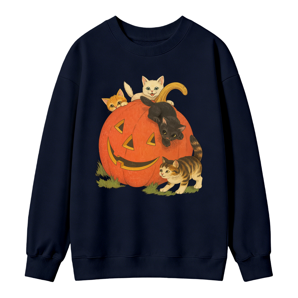 🎃🐱Vintage 90s Halloween Cat Crewneck Sweatshirt, Retro Cute Cats and Jack-o’-Lantern Graphic, Fall Spooky Season Pullover