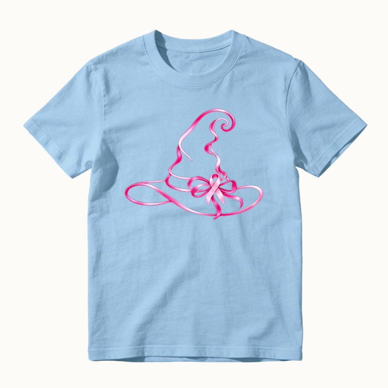 October Breast Cancer Awareness Witch Hat Shirt - Pink Ribbon Halloween Shirt