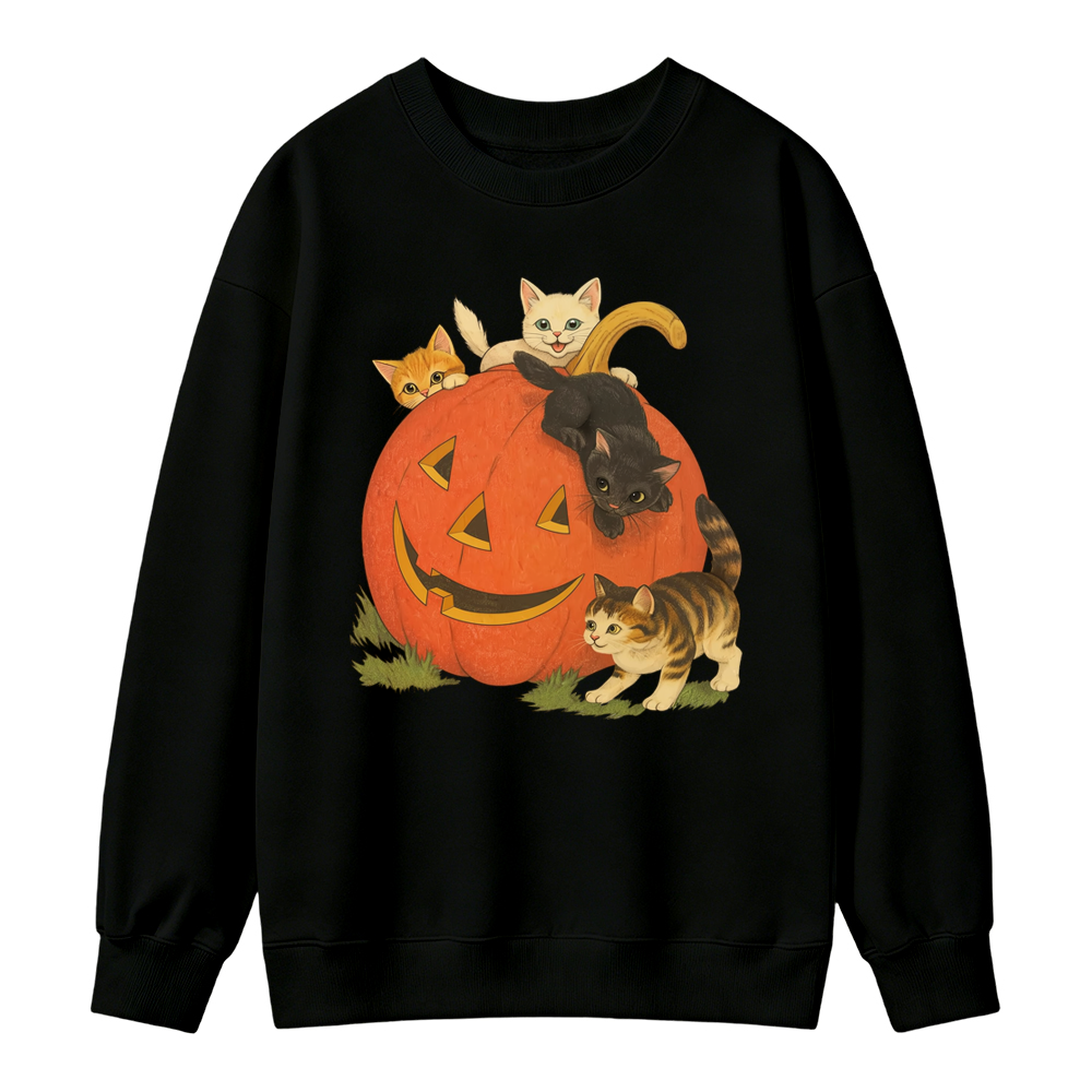 🎃🐱Vintage 90s Halloween Cat Crewneck Sweatshirt, Retro Cute Cats and Jack-o’-Lantern Graphic, Fall Spooky Season Pullover