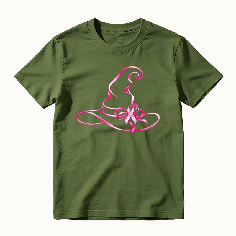 October Breast Cancer Awareness Witch Hat Shirt - Pink Ribbon Halloween Shirt