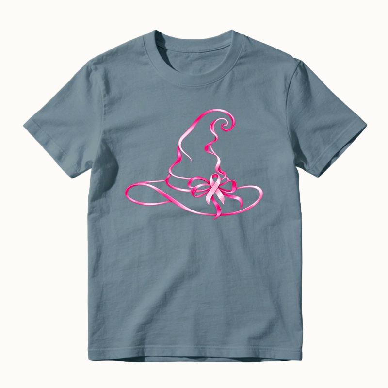 October Breast Cancer Awareness Witch Hat Shirt - Pink Ribbon Halloween Shirt