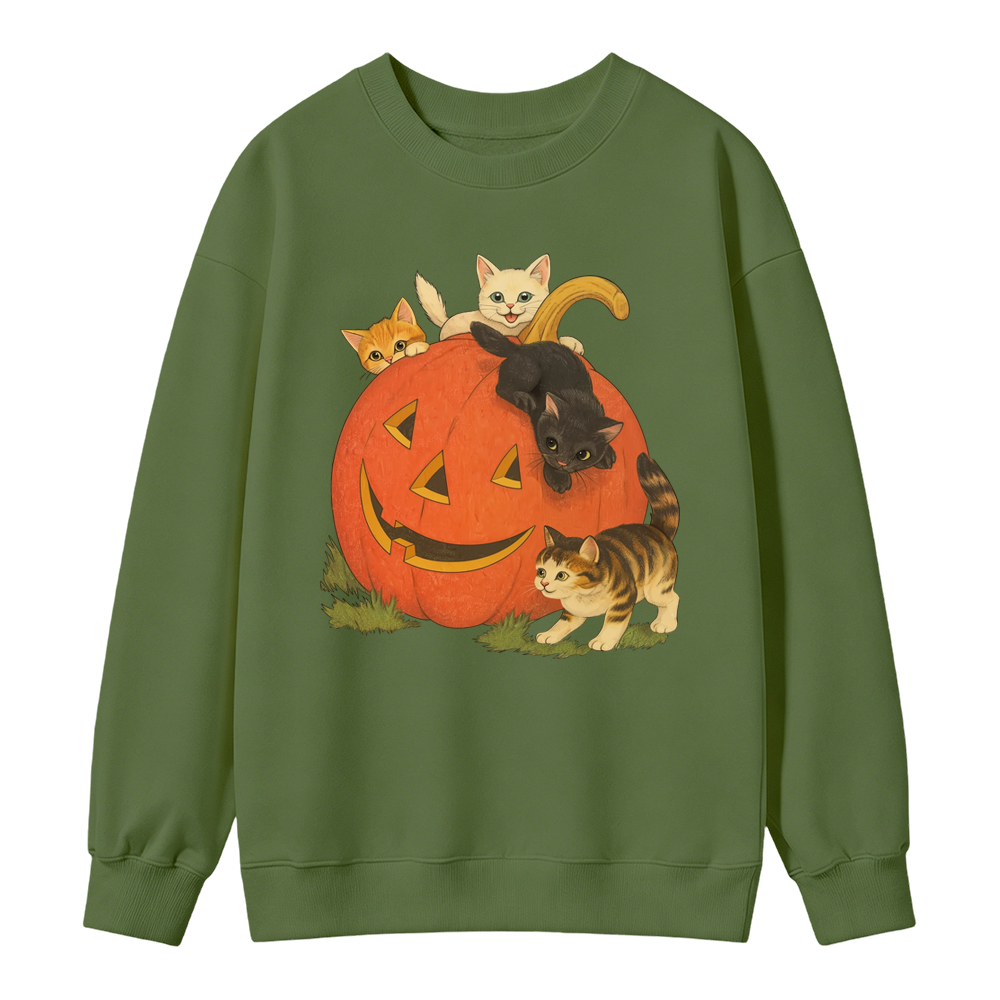 🎃🐱Vintage 90s Halloween Cat Crewneck Sweatshirt, Retro Cute Cats and Jack-o’-Lantern Graphic, Fall Spooky Season Pullover