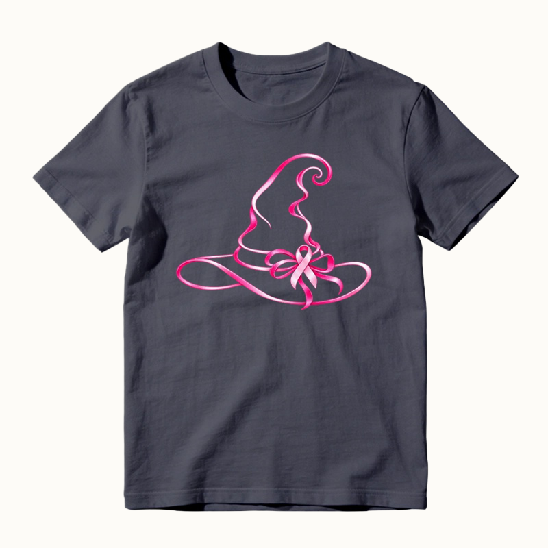 October Breast Cancer Awareness Witch Hat Shirt - Pink Ribbon Halloween Shirt