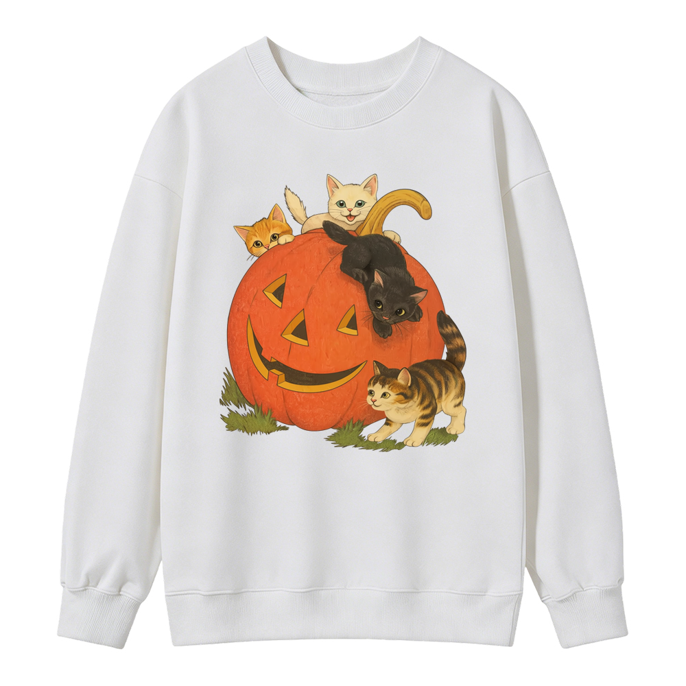 🎃🐱Vintage 90s Halloween Cat Crewneck Sweatshirt, Retro Cute Cats and Jack-o’-Lantern Graphic, Fall Spooky Season Pullover