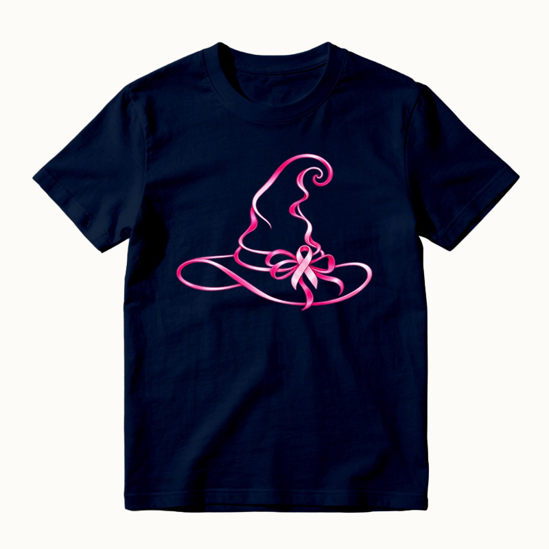 October Breast Cancer Awareness Witch Hat Shirt - Pink Ribbon Halloween Shirt