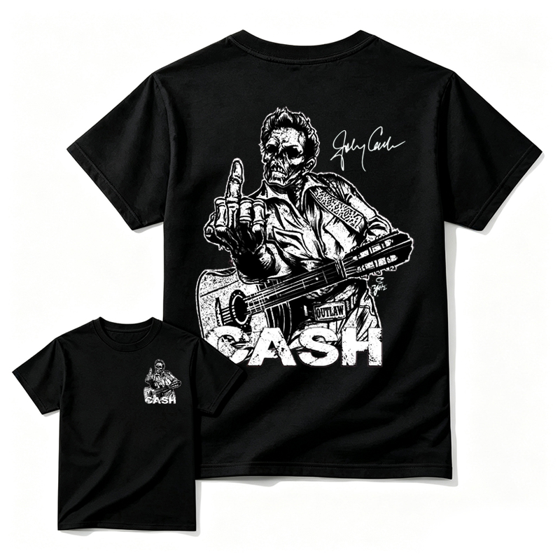 J0hnny Cash Finger Skull Graphic Tee, Country Music Legend Memorial T-Shirt