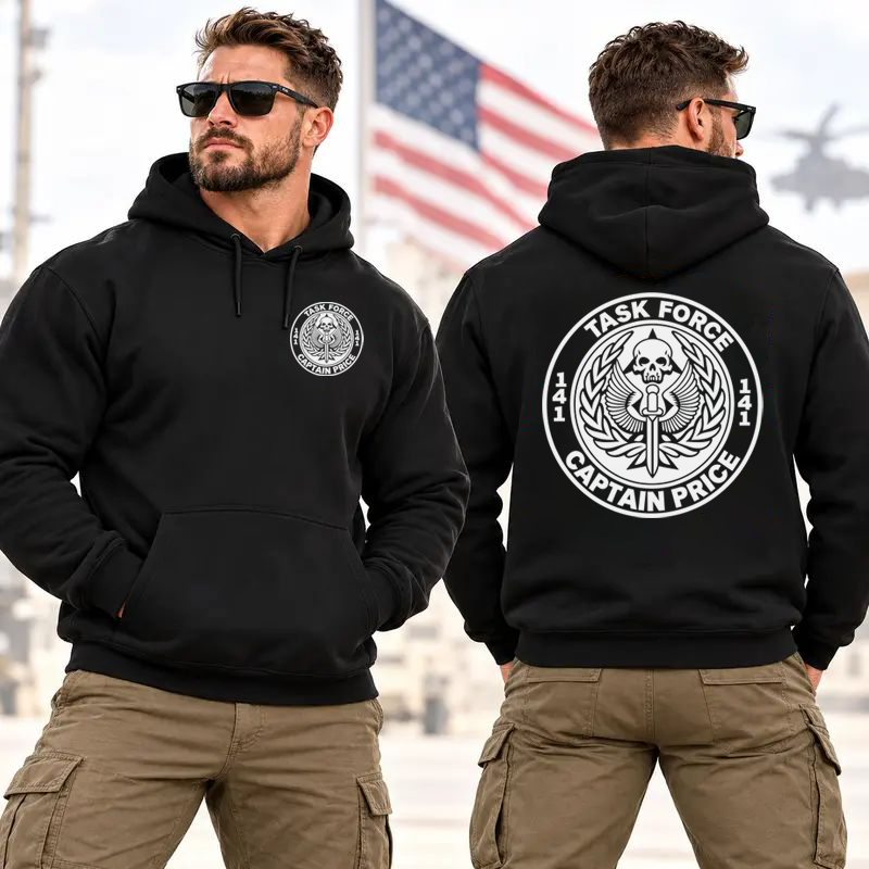 Task F0rce 141 Captain Pr1ce Graphic Hoodie, Military Skull Emblem Hoodie
