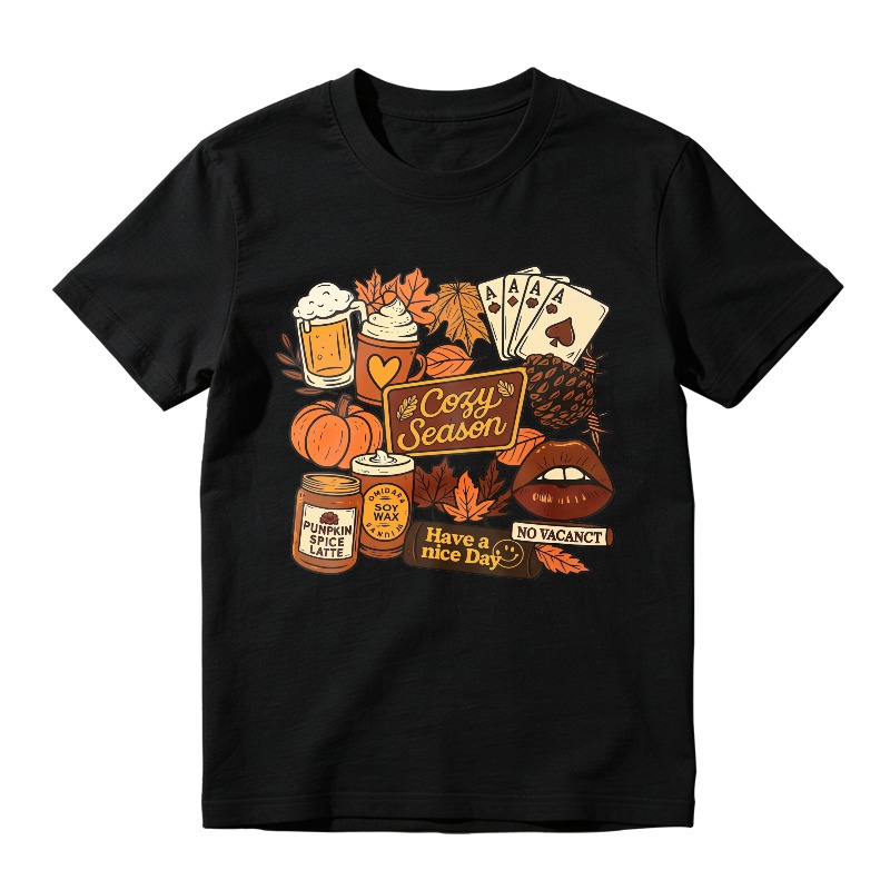Cozy Season Autumn Pumpkin Spice Latte Fall Leaves Playing Cards Unisex Classic T-shirt