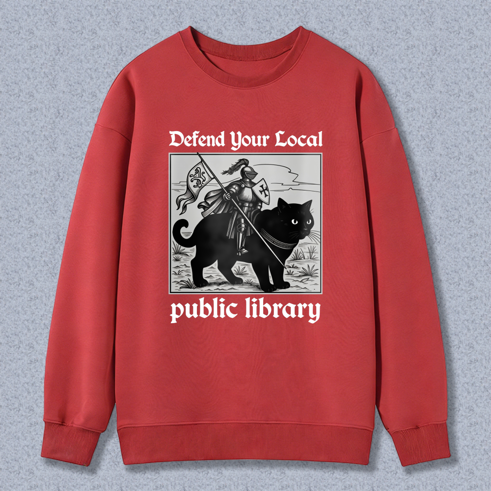 Wardrobecart Knight Cat With Flag And Shield Public Library Unisex Classic Sweatshirt