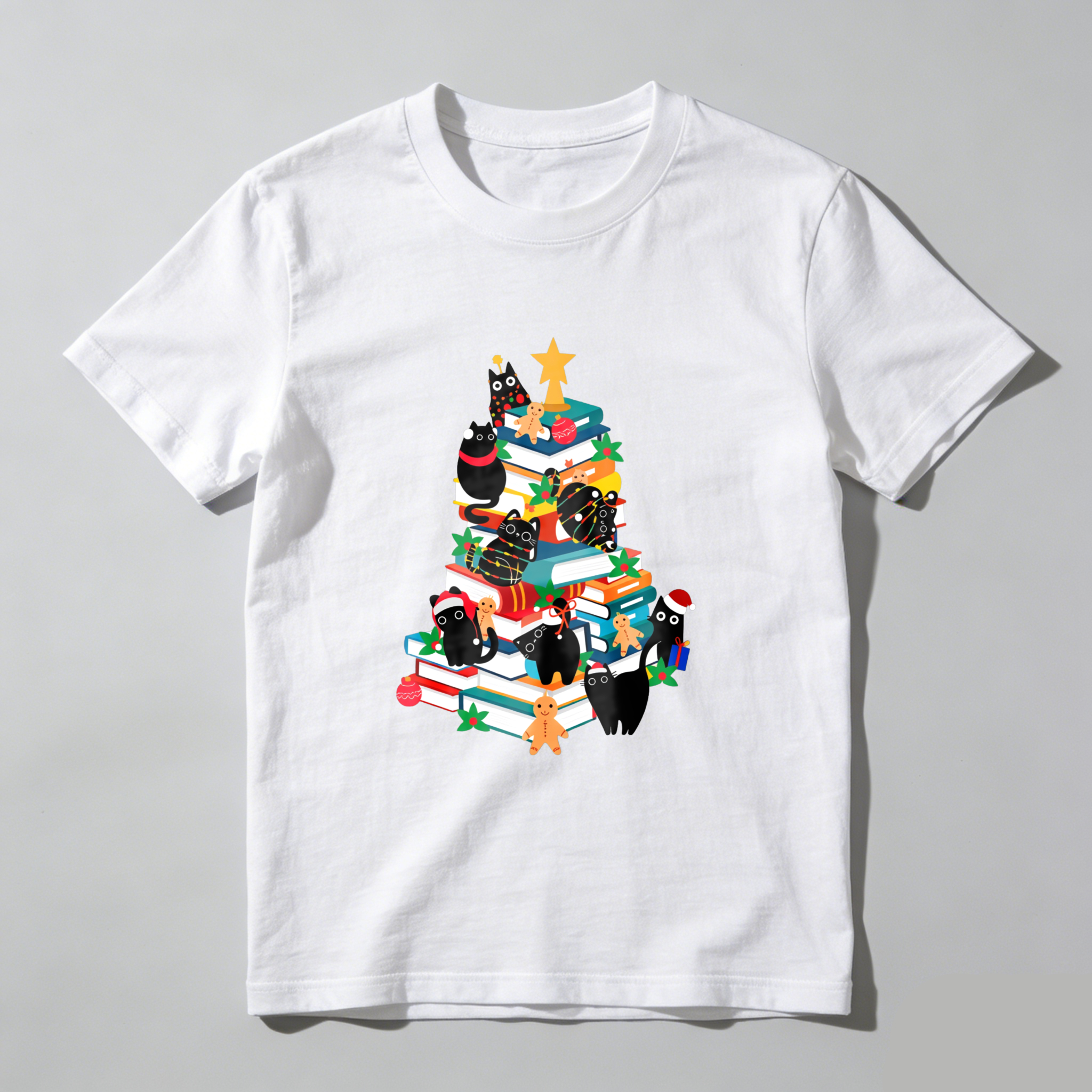 Wardrobecart Christmas Tree Books Cats Stars Gifts Tshirt