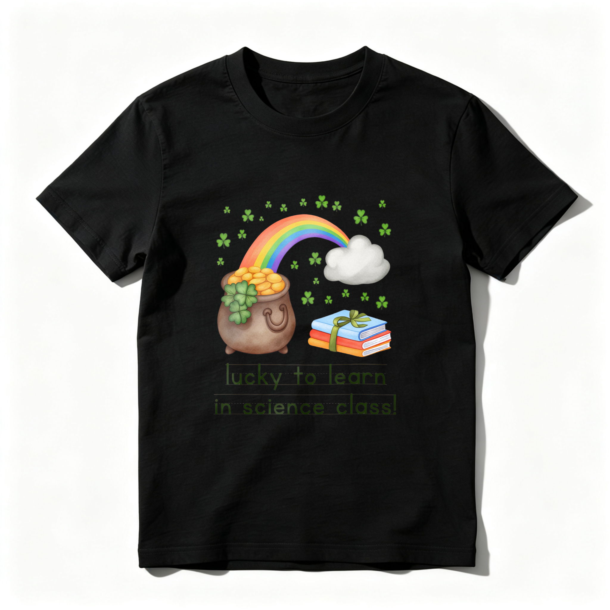 Wardrobecart Pot Of Gold Rainbow Books Clover Cloud tshirt