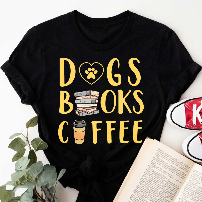 Wardrobecart Dogs Books Coffee Tshirt