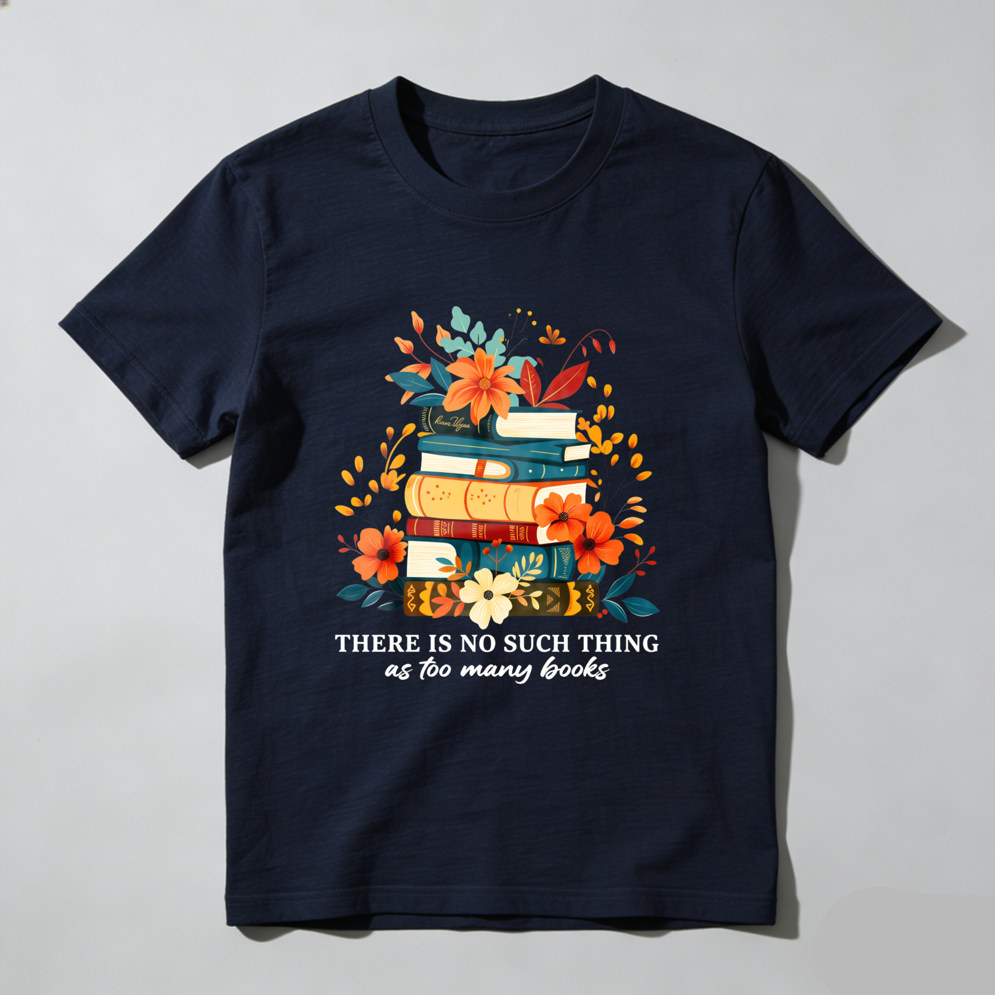Wardrobecart Stacked Books Floral Design With Quote Tshirt
