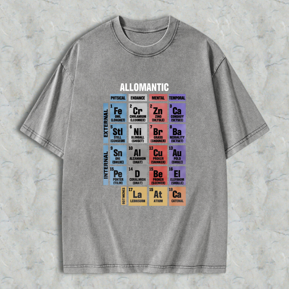 Wardrobecart Allomantic Periodic Table Chart Design Unisex Washed T-shirt