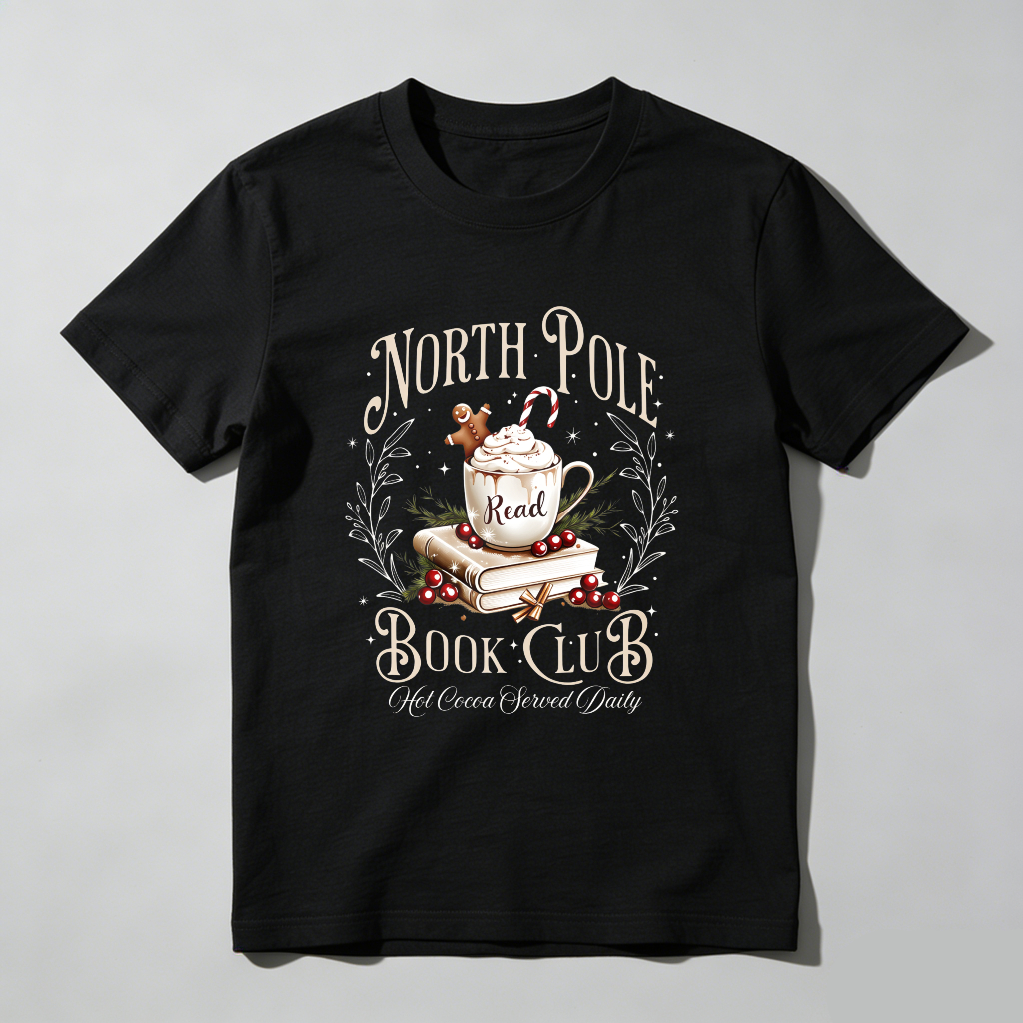 Wardrobecart North Pole Book Club Hot Cocoa Served Daily Tshirt