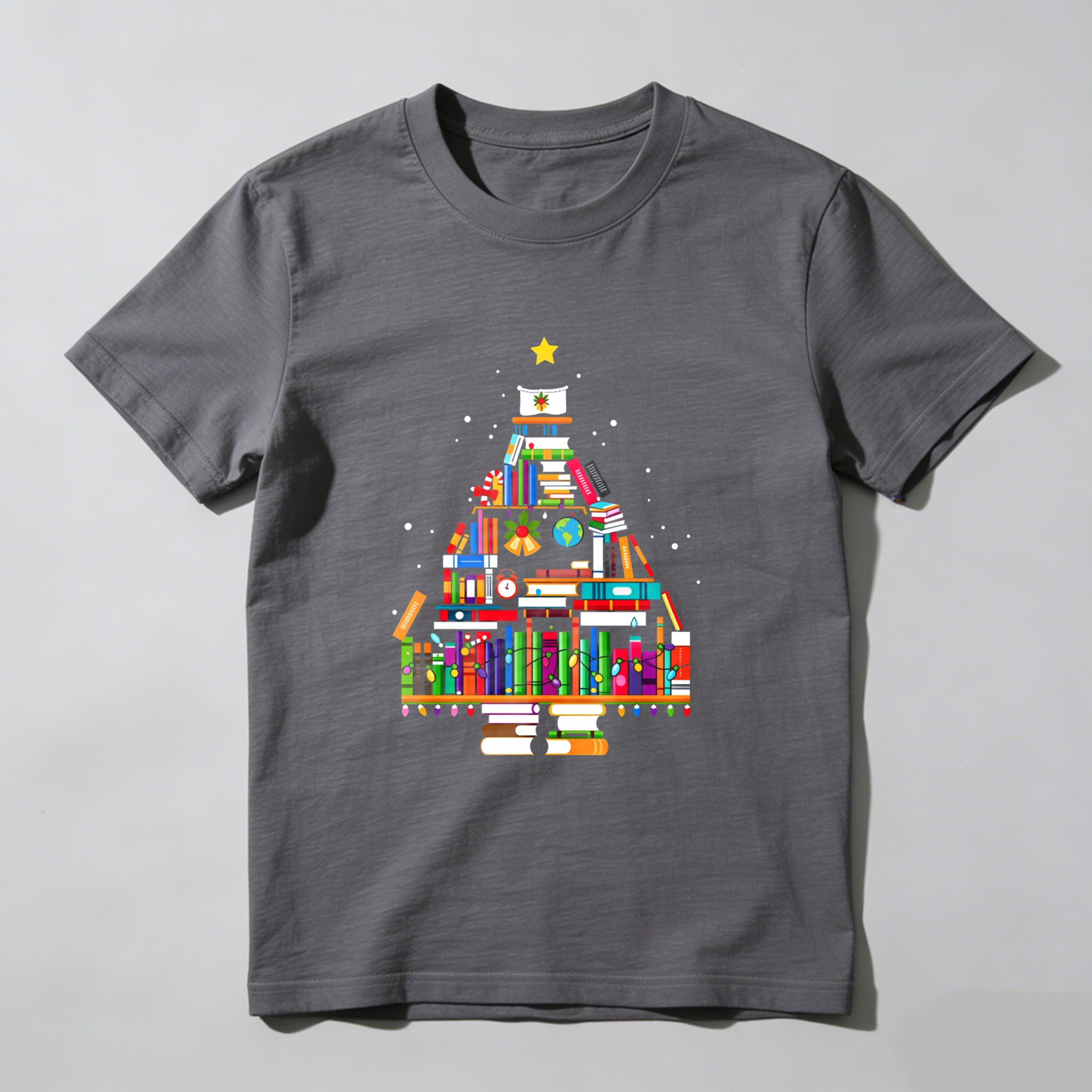 Wardrobecart Books Form Christmas Tree Pattern Tshirt