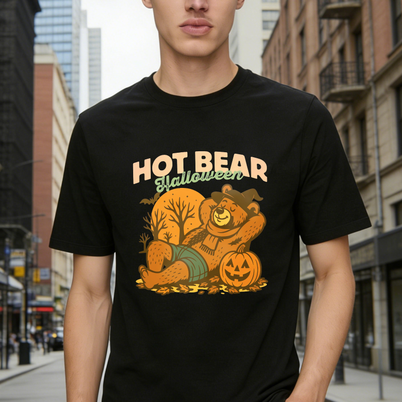 Hot Bear Halloween Pumpkin Scarecrow Autumn Fall Unisex Classic T-shirt