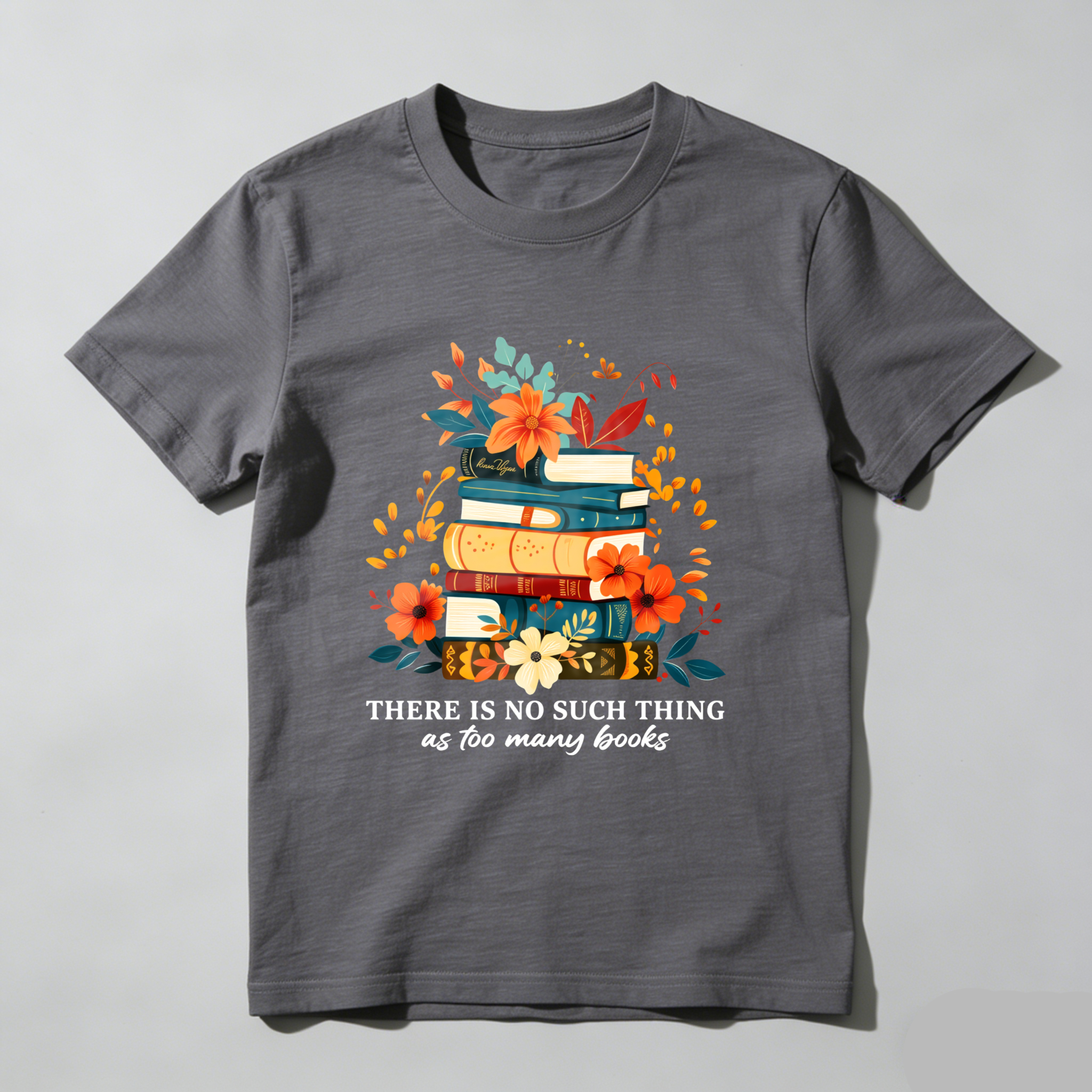 Wardrobecart Stacked Books Floral Design With Quote Tshirt