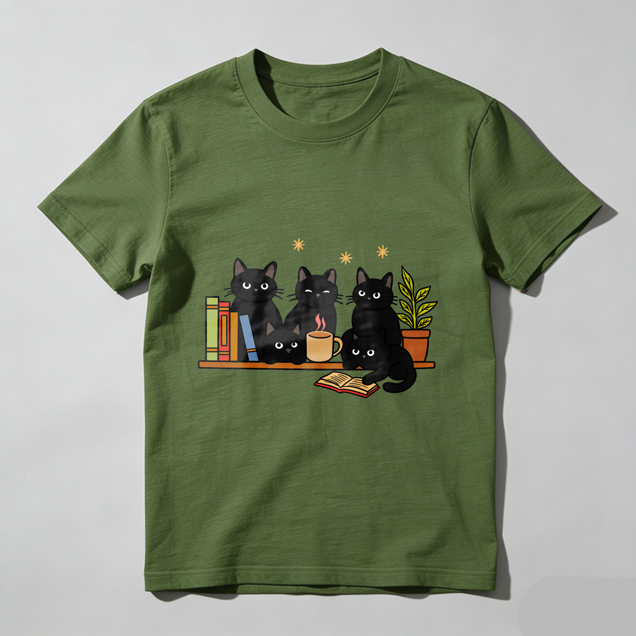 Wardrobecart Cats Books Coffee Plant Stars Tshirt