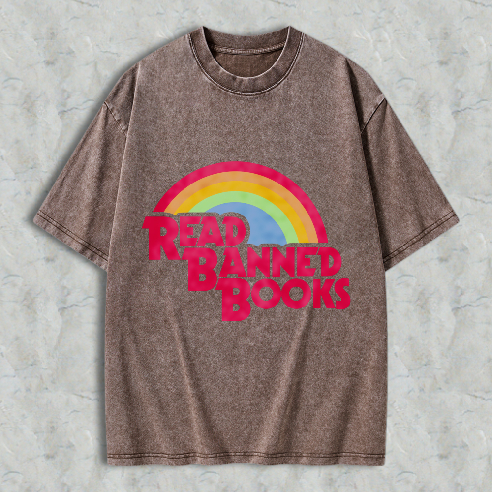 Wardrobecart Read Banned Books Rainbow Design Unisex Washed T-shirt