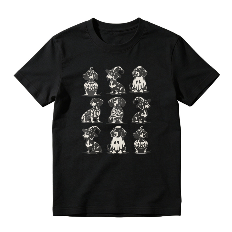 Halloween Dachshund Dogs In Costumes Skeleton Mummy Dalmatian Witch, Unisex Classic T-shirt