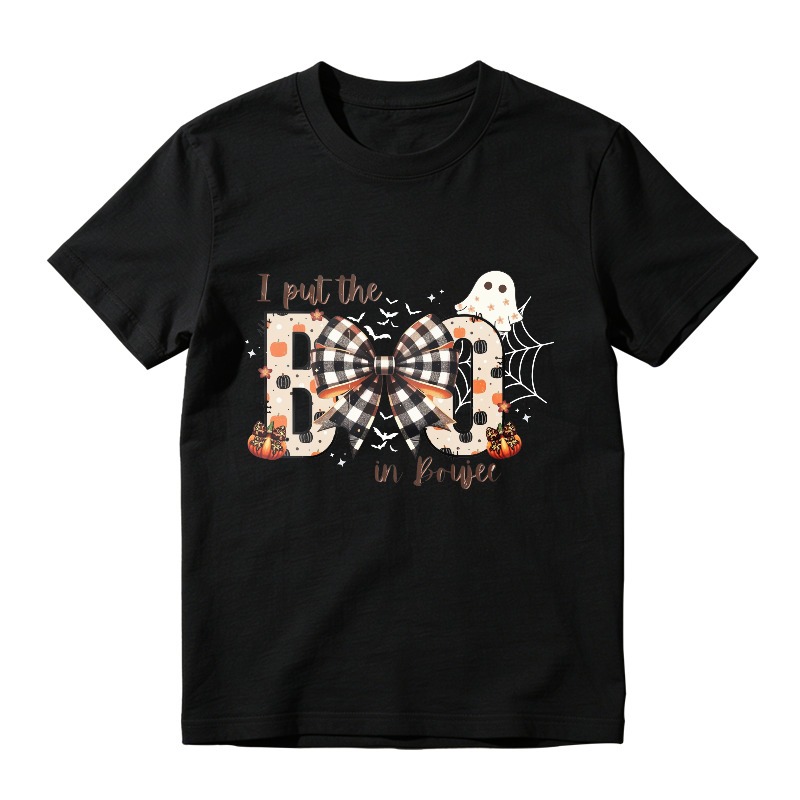 I Put The Boo In Boyee Halloween Ghost Pumpkin Plaid Bow, Unisex Classic T-shirt