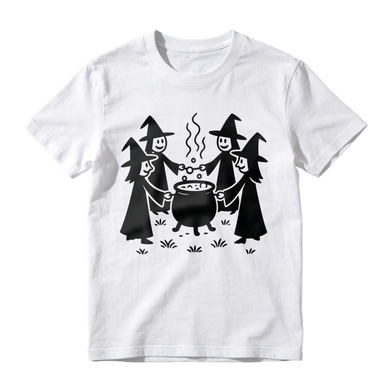 Cute Cartoon Witches Stirring Cauldron Halloween Graphic, Unisex Classic T-shirt