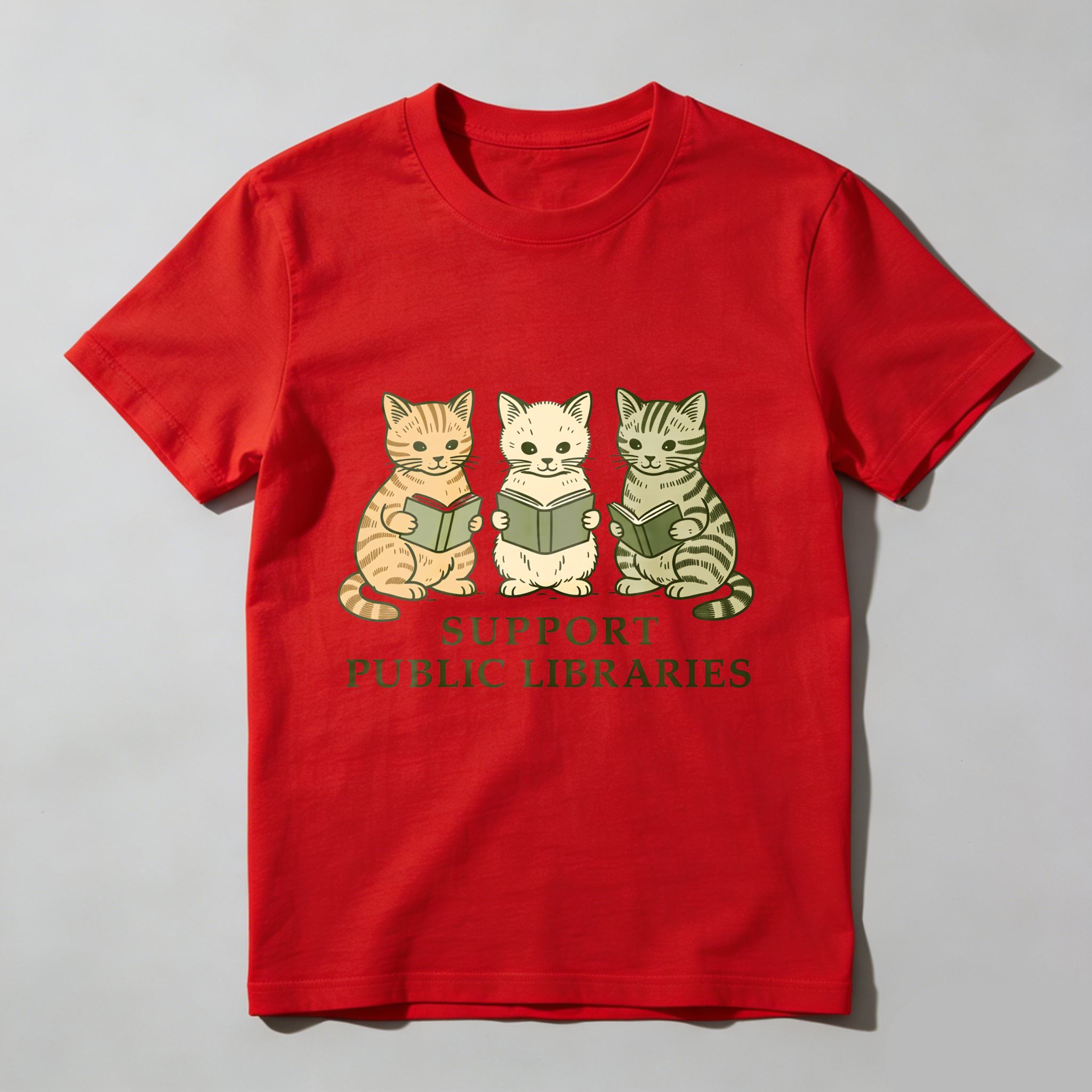 Wardrobecart Three Cats Reading Books Support Public Libraries Tshirt