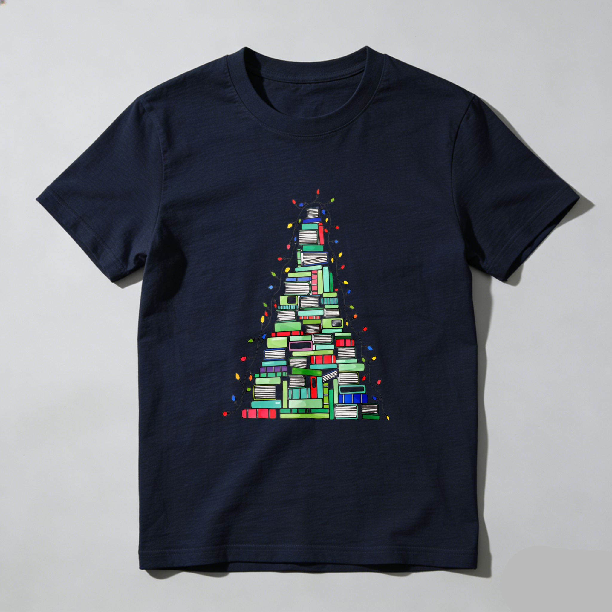 Wardrobecart Books Stacked Into Christmas Tree Shape Tshirt