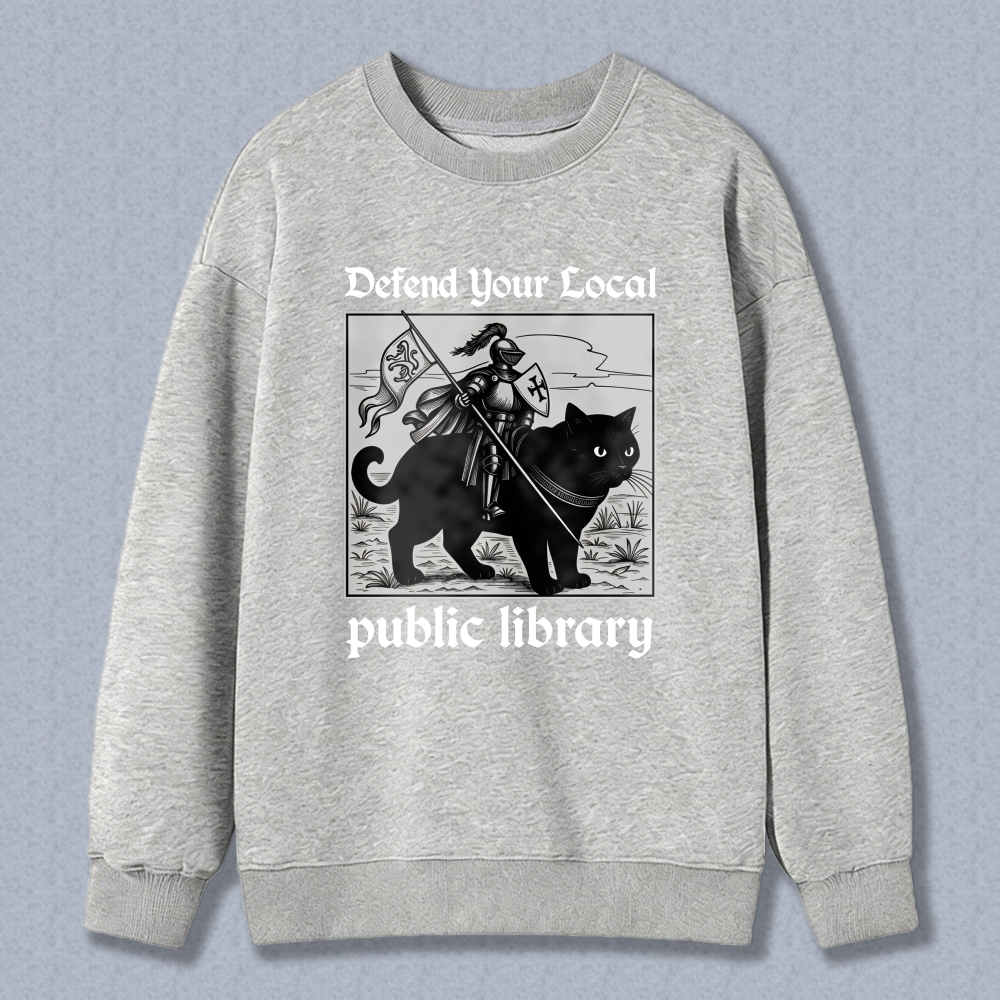 Wardrobecart Knight Cat With Flag And Shield Public Library Unisex Classic Sweatshirt