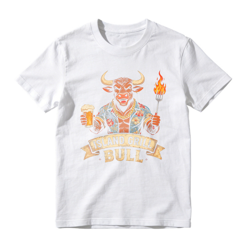 Island Grill Bull With Beer And Fire Fork Unisex Classic T-shirt