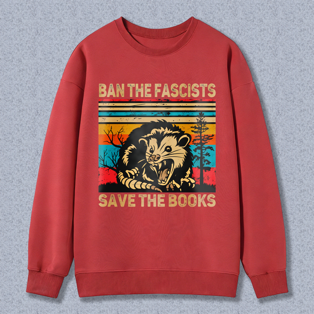 Wardrobecart Ban The Fascists Save The Books Opossum Vintage Design Unisex Classic Sweatshirt