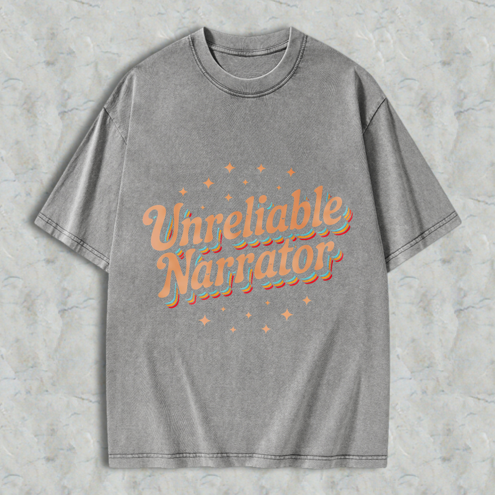 Wardrobecart Unreliable Narrator Text With Star Accents Unisex Washed T-shirt