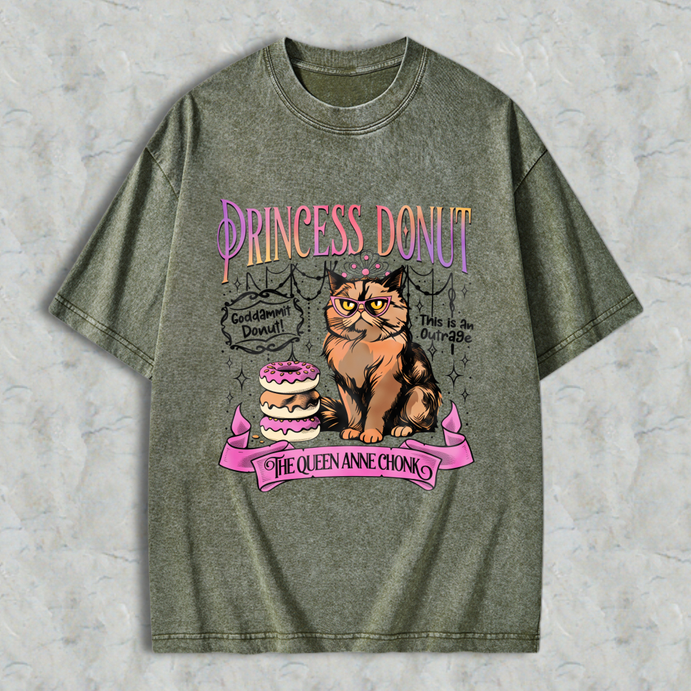 Wardrobecart Princess Donut Cat With Donuts And Crown Unisex Washed T-shirt