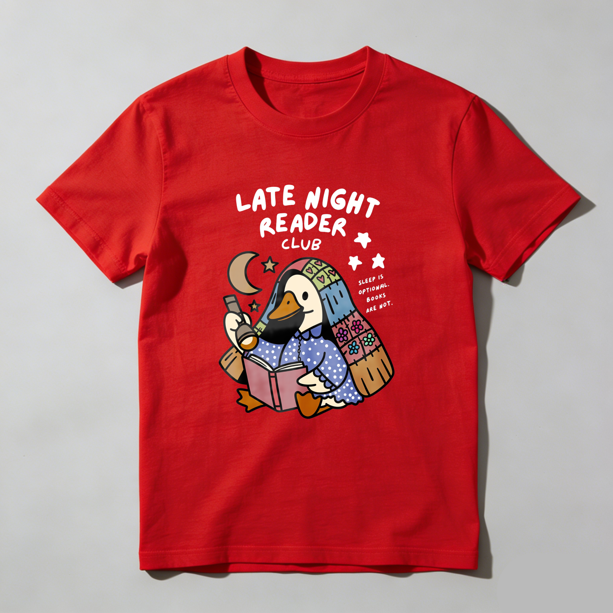 Wardrobecart Late Night Reader Club Duck Reading Book Tshirt