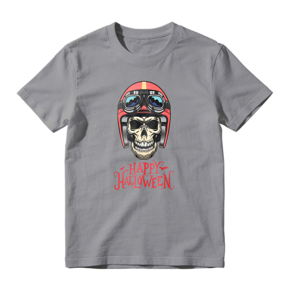 Skull Wearing Red Motorcycle Helmet With Goggles And Happy Halloween Text Unisex Classic T Shirt