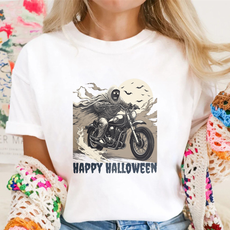 Grim Reaper Motorcycle Moon Bats Happy Halloween Unisex Classic T-shirt
