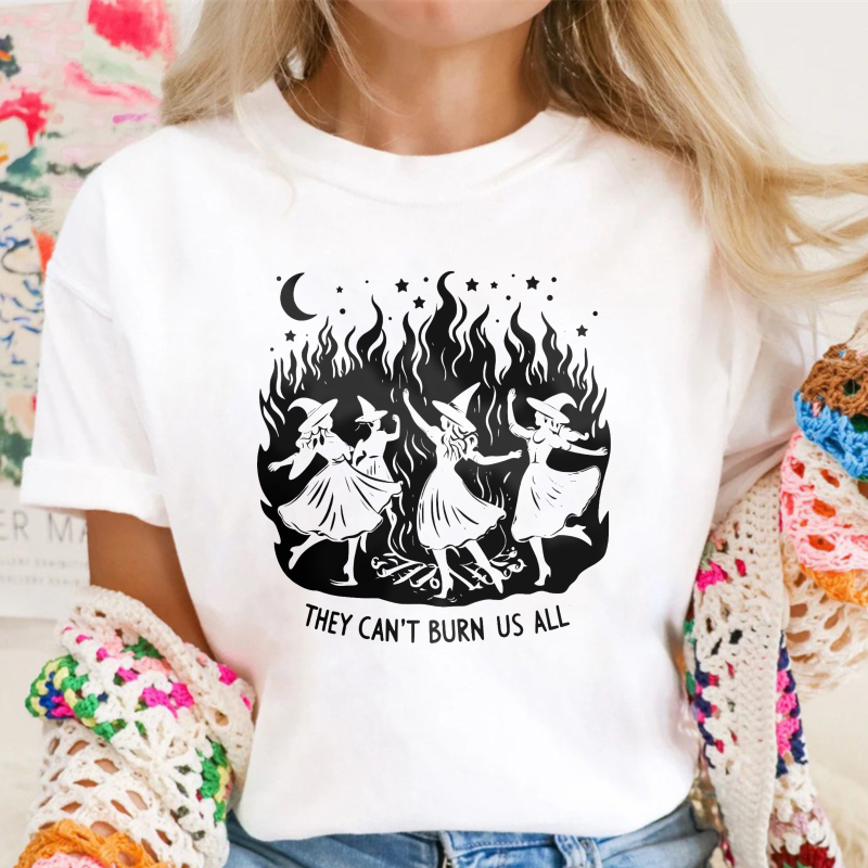 Witches Dancing In Flames They Cant Burn Us All Moon Stars Graphic, Unisex Classic T-shirt