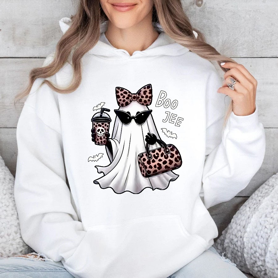 Leopard Bow Sunglasses Ghost Boo Jee Halloween Hoodie