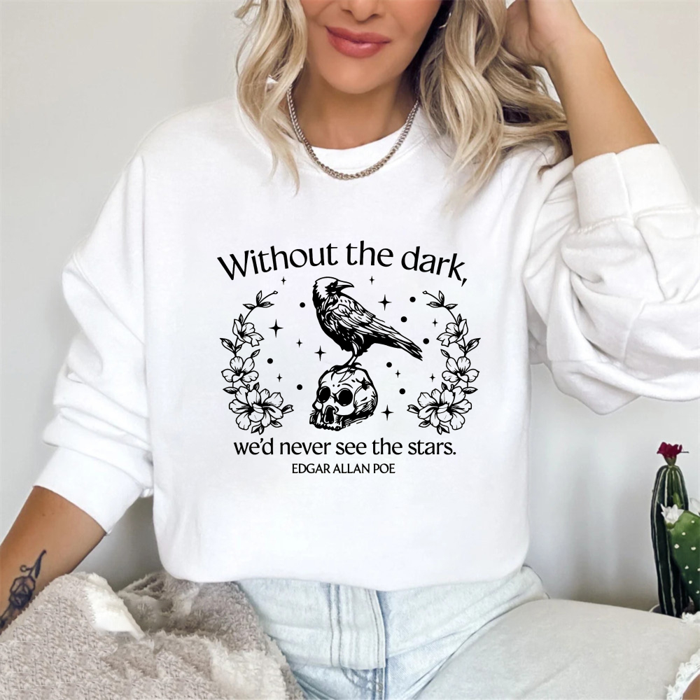 Wardrobecart Raven Skull Flowers Stars Quote Edgar Allan Poe Unisex Classic Sweatshirt