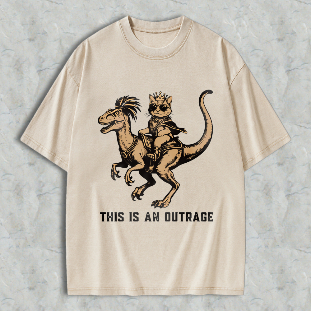 Wardrobecart Cat King Riding Dinosaur With Crown And Sunglasses Unisex Washed T-shirt
