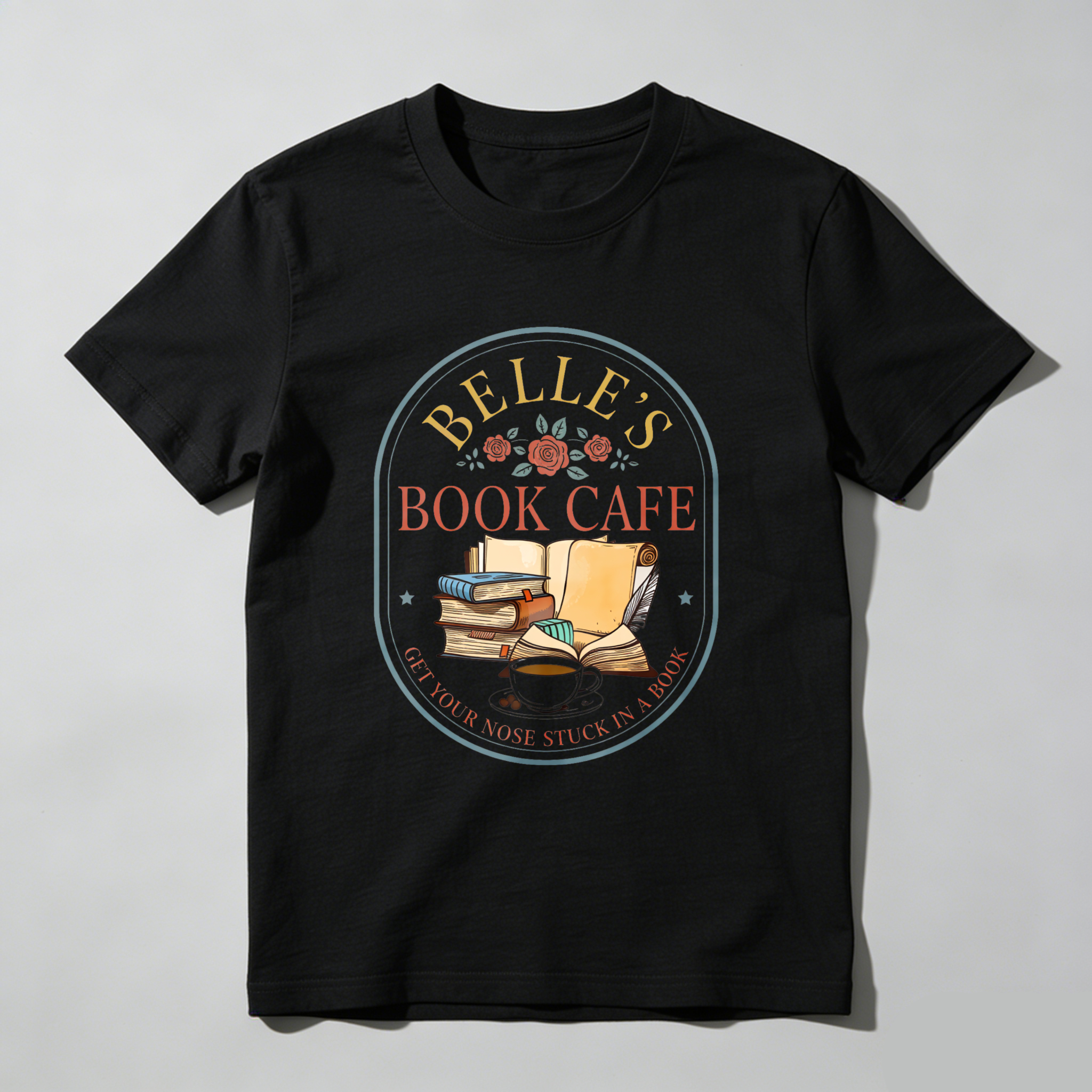 Wardrobecart Belle's Book Cafe Get Your Nose Stuck In A Book Tshirt